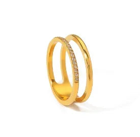 Anel de Aço Inoxidável para Mulheres com Zircônia Incrustada, Anéis à Prova d'Água, Joias Românticas da Moda