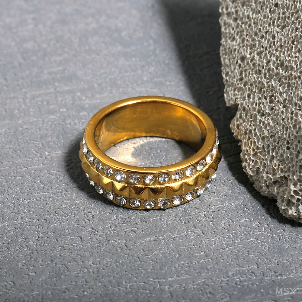 Anel de Aço Inoxidável para Mulheres com Zircônia Incrustada, Anéis à Prova d'Água, Joias Românticas da Moda